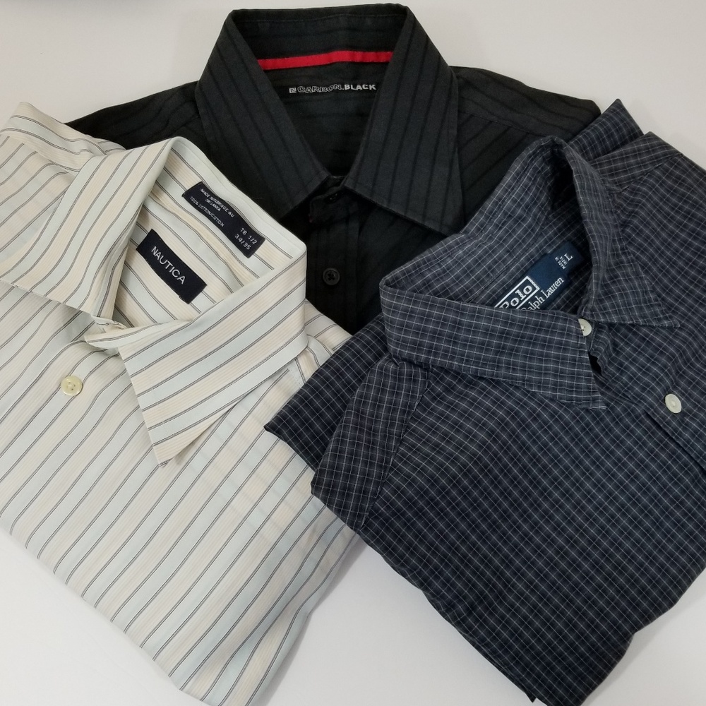3 Mens Casual Button Down Shirts Sz Large R Lauren